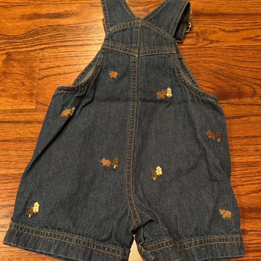Gymboree 3-6M Denim Bear Embroidered Overalls w/ pocket teddy